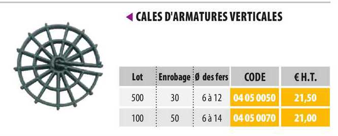 cales d'armatures verticales