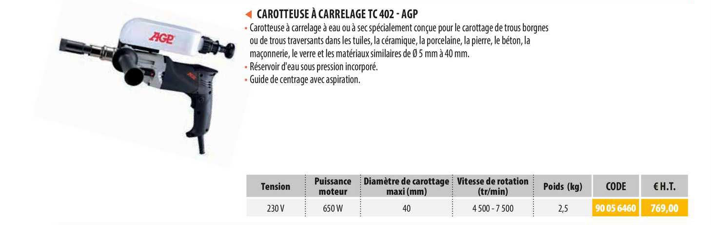 carotteuse à carrelage tc 402 - agp