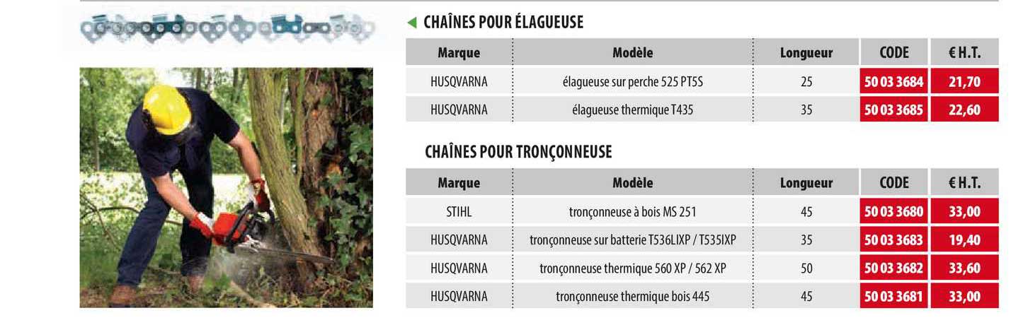 chaînes pour élagueuse
