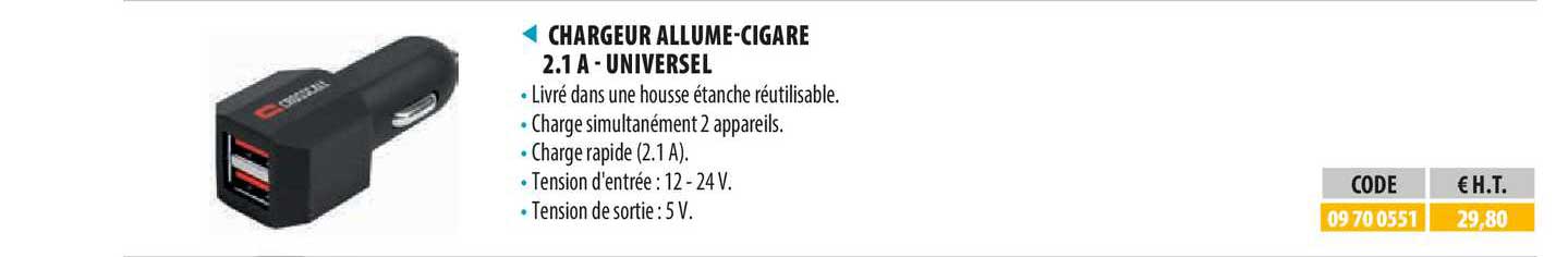 chargeur allume-cigare 2.1 a -universel