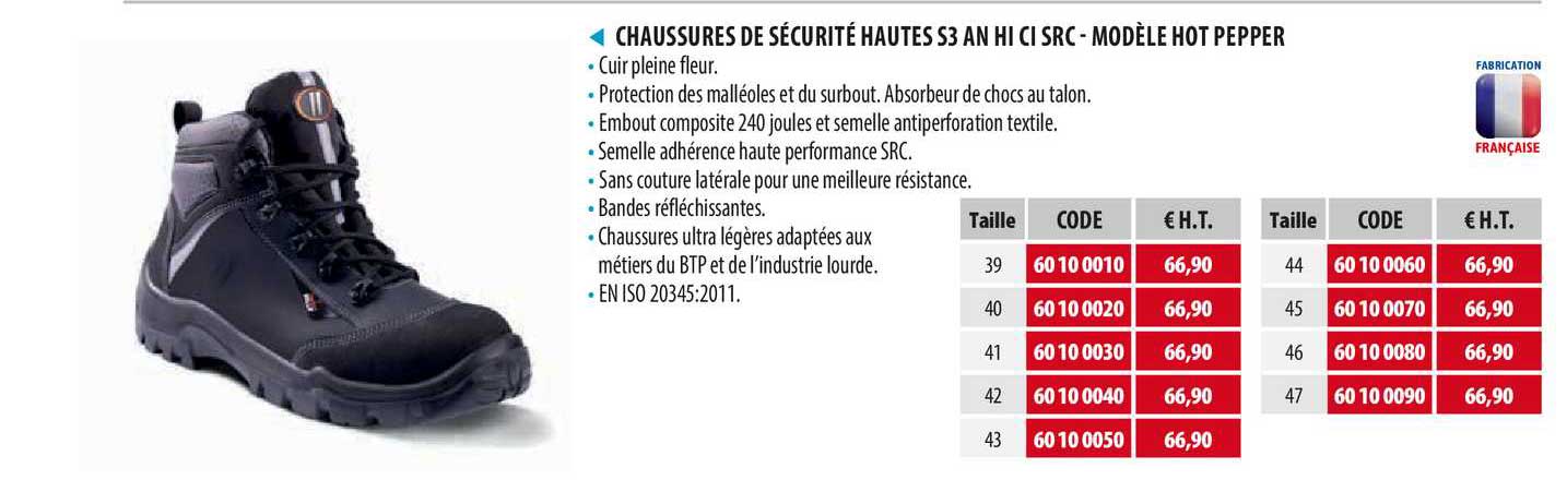 Chaussures De Sécurité Haute S3 An Hi Ci Src - Modèle Hot Pepper