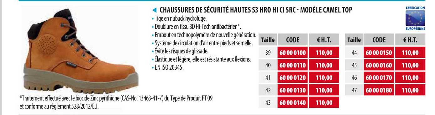 chaussures de sécurité hautes s3 hro hi ci src - modèle camel top