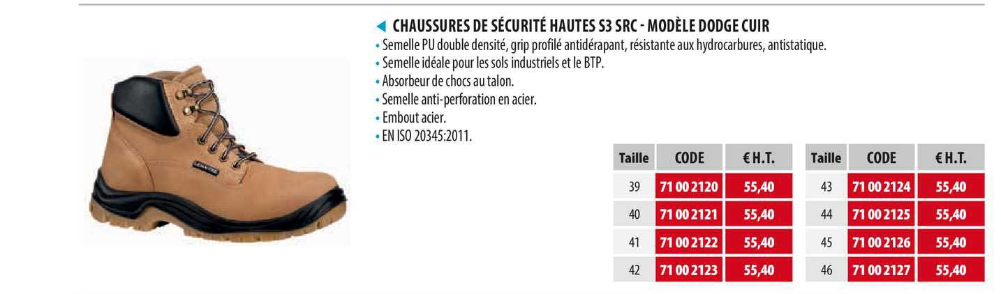 chaussures de sécurité hautes s3 src - modèle dodge cuir