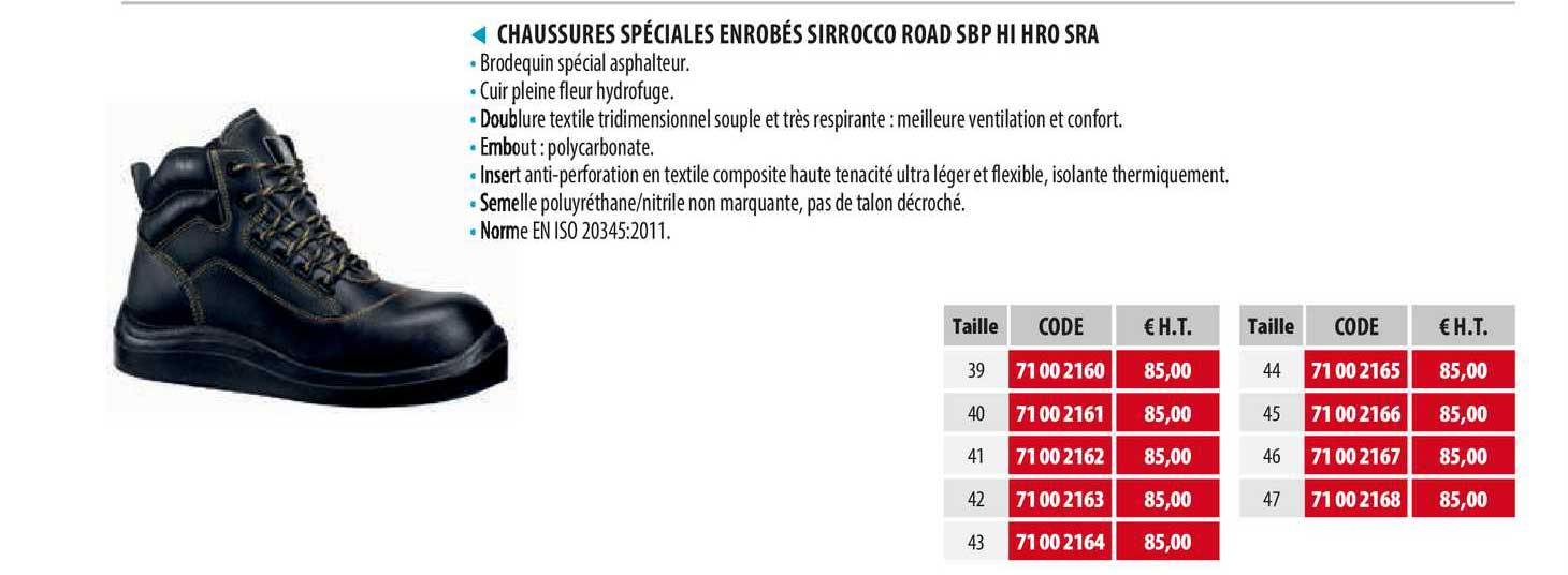 chaussures spéciales enrobés sirrocco road sbp hi hro sra