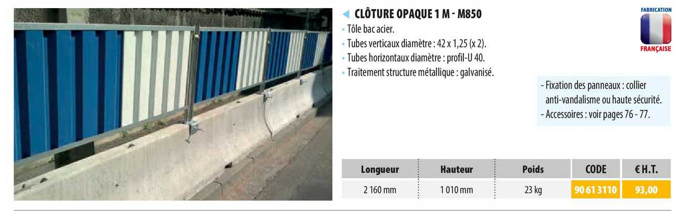 clôture opaque 1 m - m850
