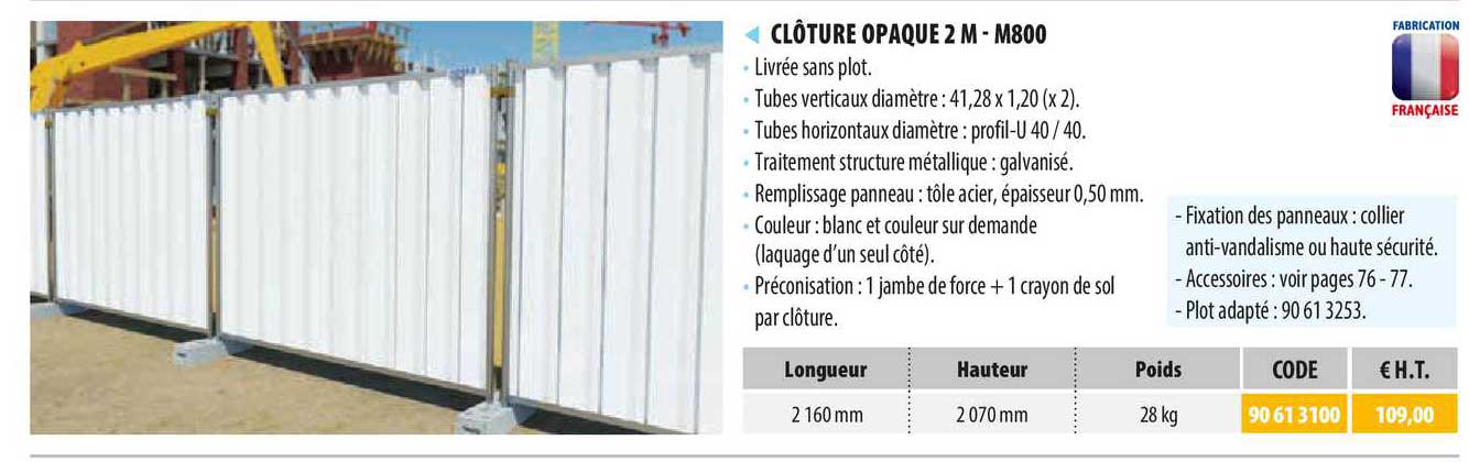 clôture opaque 2 m - m800