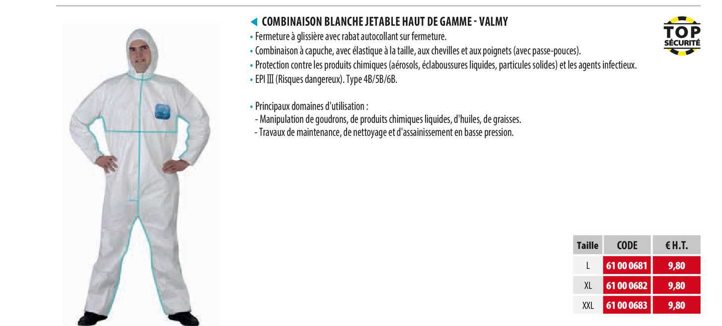 Combinaison Blanche Jetable Haut De Gamme - Valmy