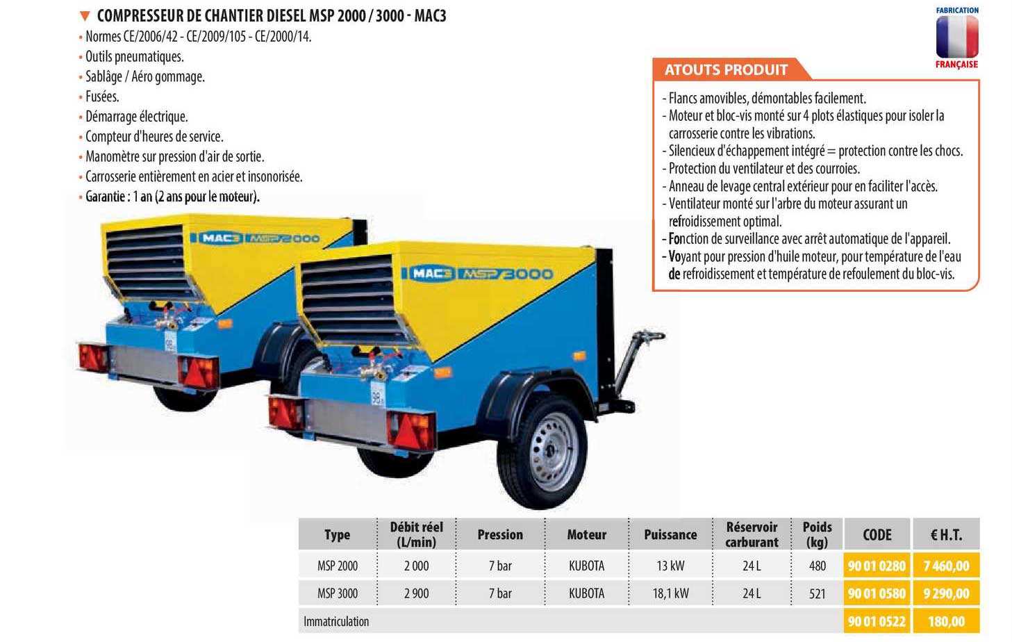 compresseur de chantier diesel msp 2000 - 3000 - mac3