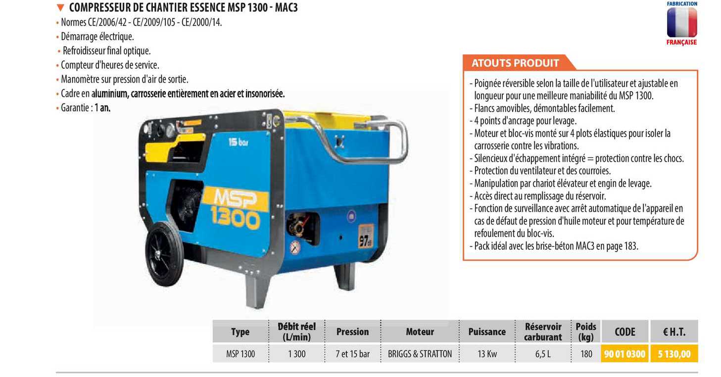 compresseur de chantier essence msp 1300 - mac3