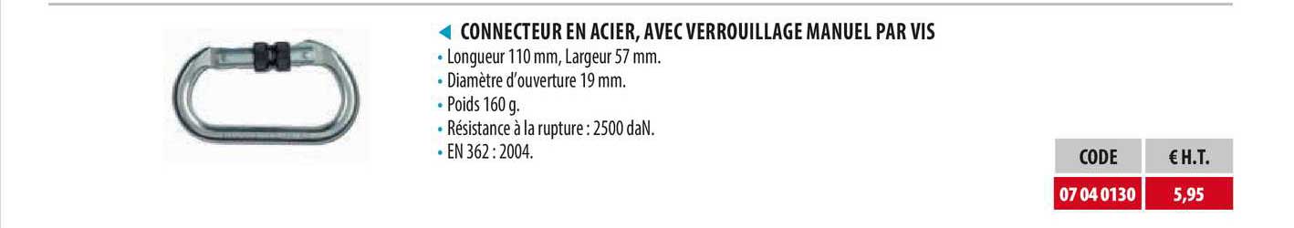 connecteur en acier, avec verrouillage manuel par vis