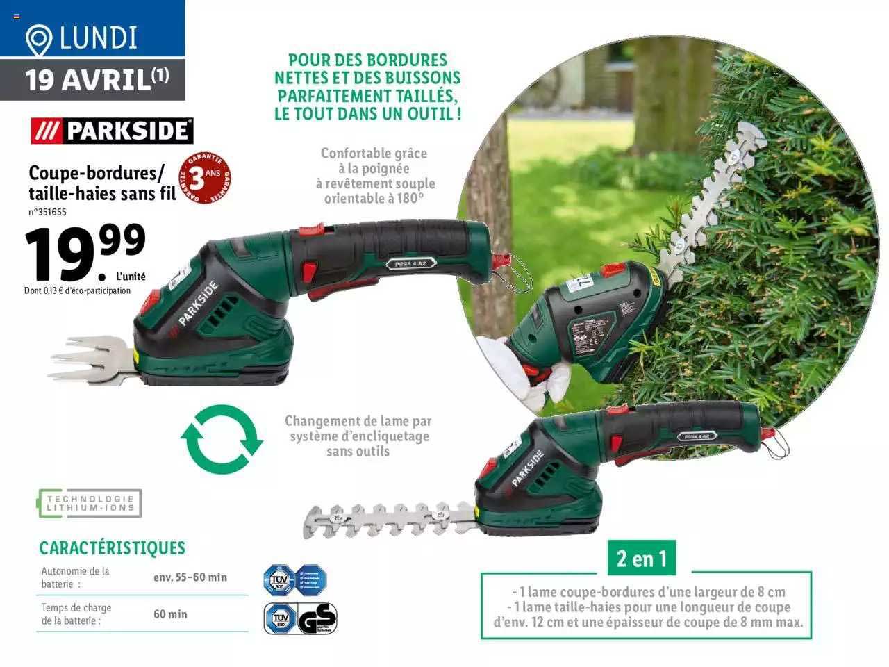 coupe-bordures - taille-haies sans fil parkside