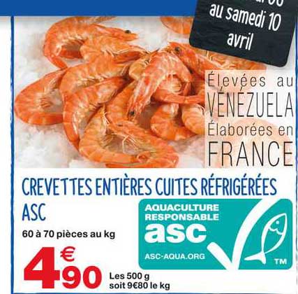 Crevettes Entières Cuites Réfrigérées Asc