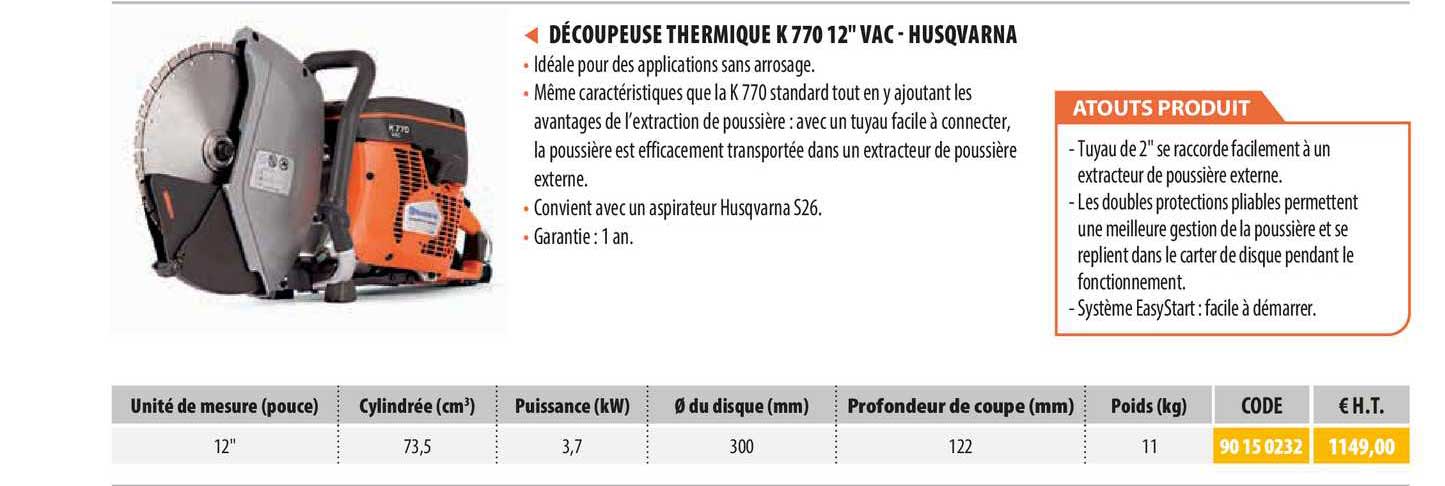découpeuse thermique k 770 12" vac  husqvarna