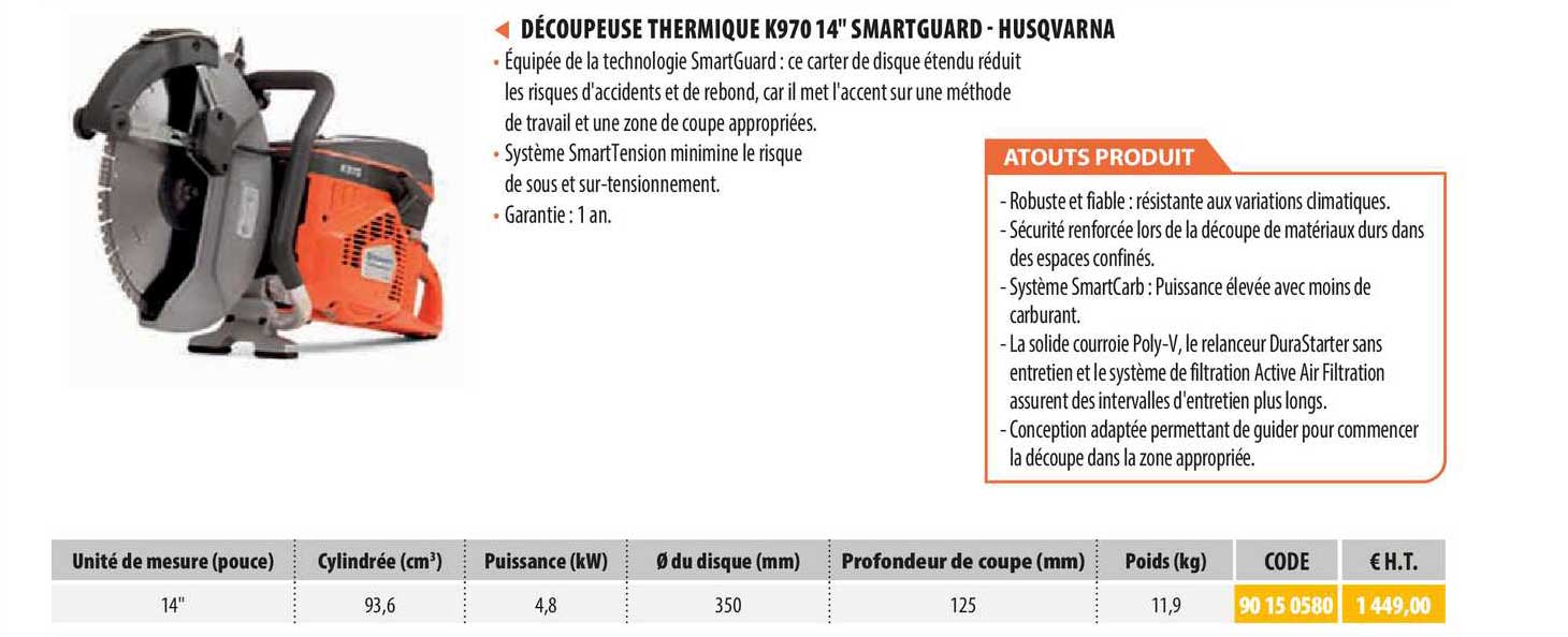 découpeuse thermique k970 14" smartguard - husqvarna