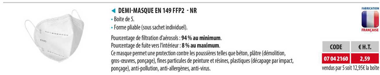 demi-masque en 149 ffp2 - nr