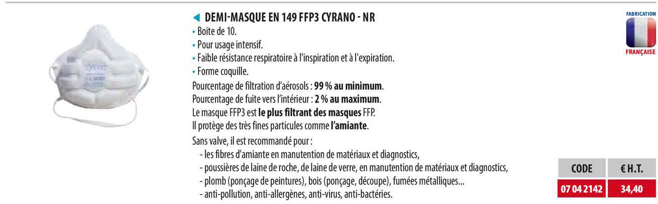demi-masque en 149 ffp3 cyrano - nr