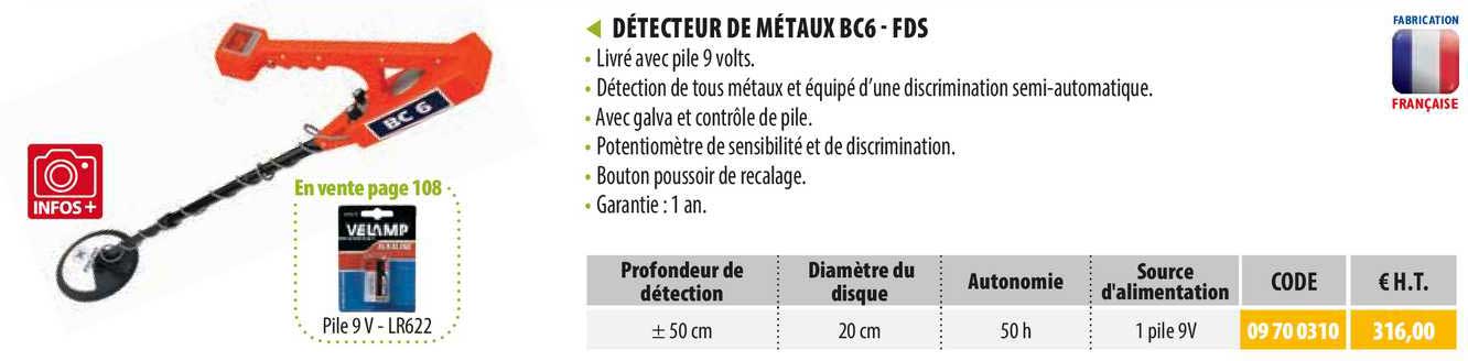 détecteur de métaux bc6 - fds