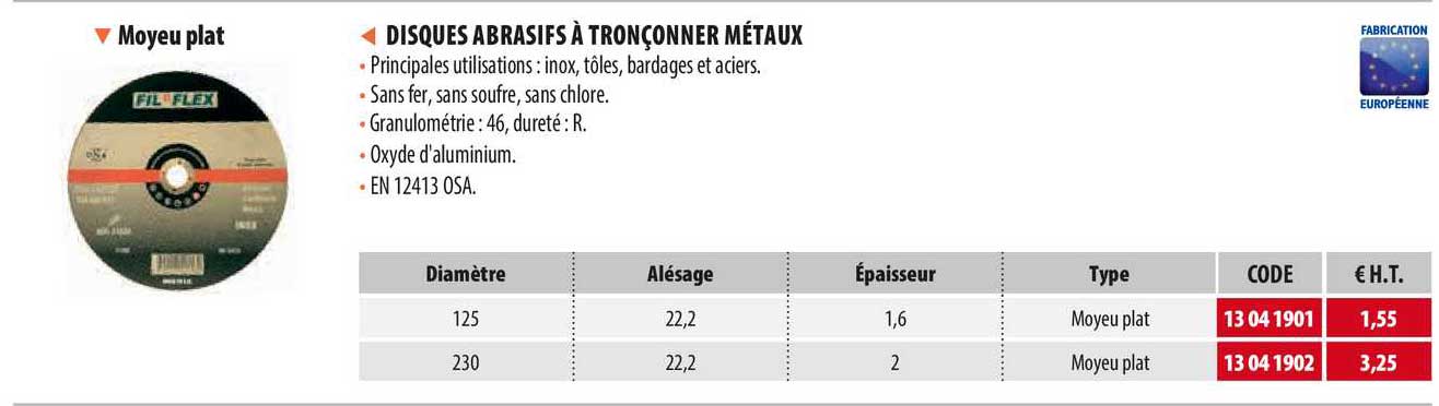disques abrasifs à tronçonner métaux