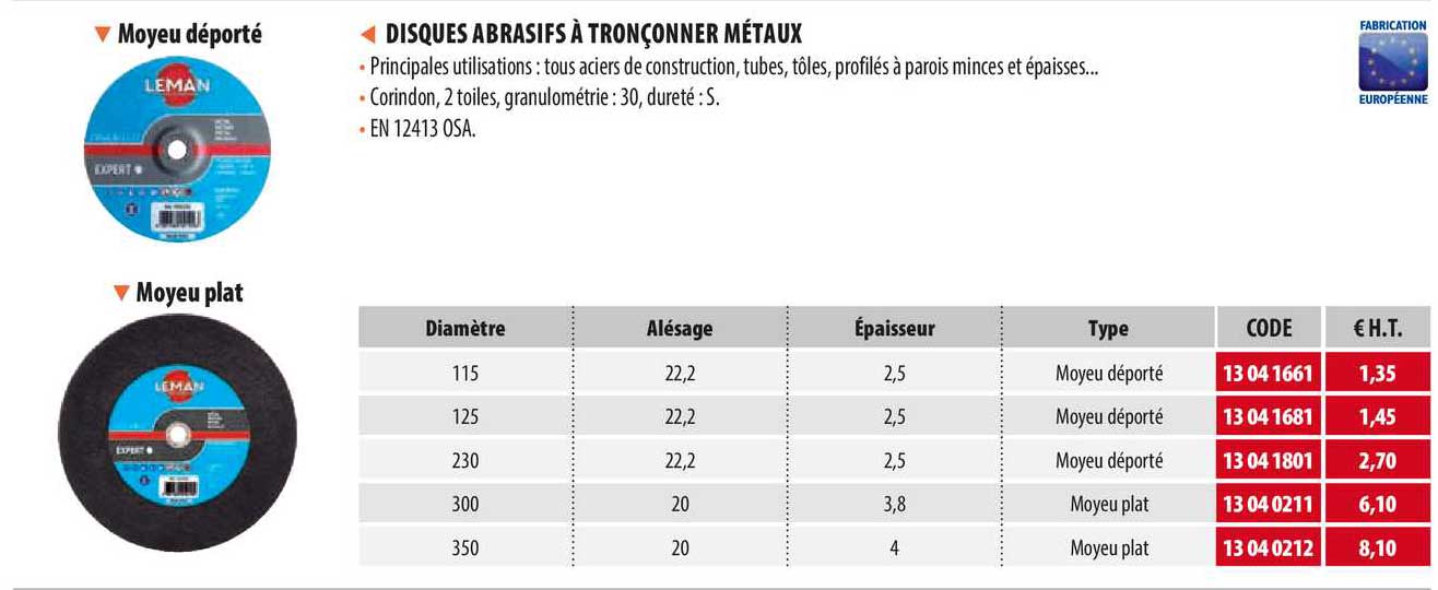 disques abrasifs à tronçonner métaux