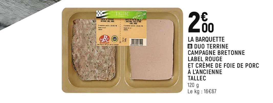 Duo Terrine Campagne Bretonne Label Rouge Et Crème De Foie De Porc à L'ancienne Tallec