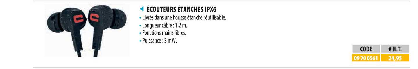écouteurs étanches ipx6
