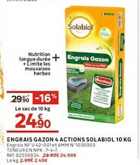 engrais gazon 4 actions solabiol 10 kg