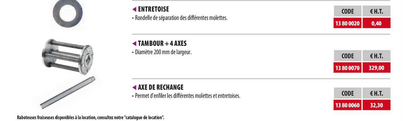 entretoise, tambour + 4 axes, axe de rechange