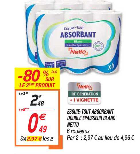 essuie-tout absorbant double épaisseur blanc netto