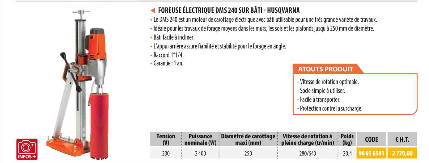 foreuse électrique dms 240 sur bâti - husqvarna
