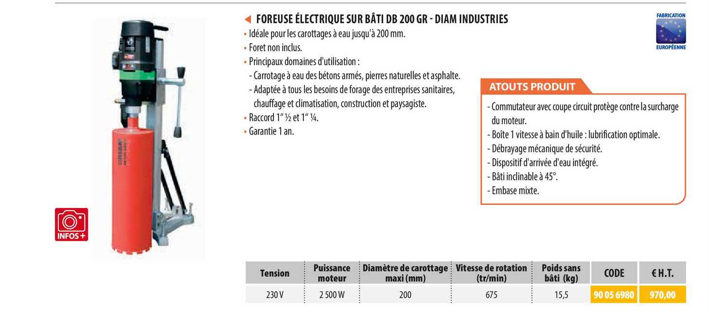 foreuse électrique sur bâti db 200 gr - diam industries