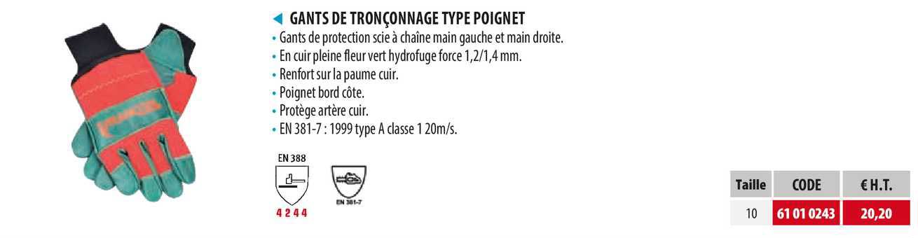 gants de tronçonnage type poignet