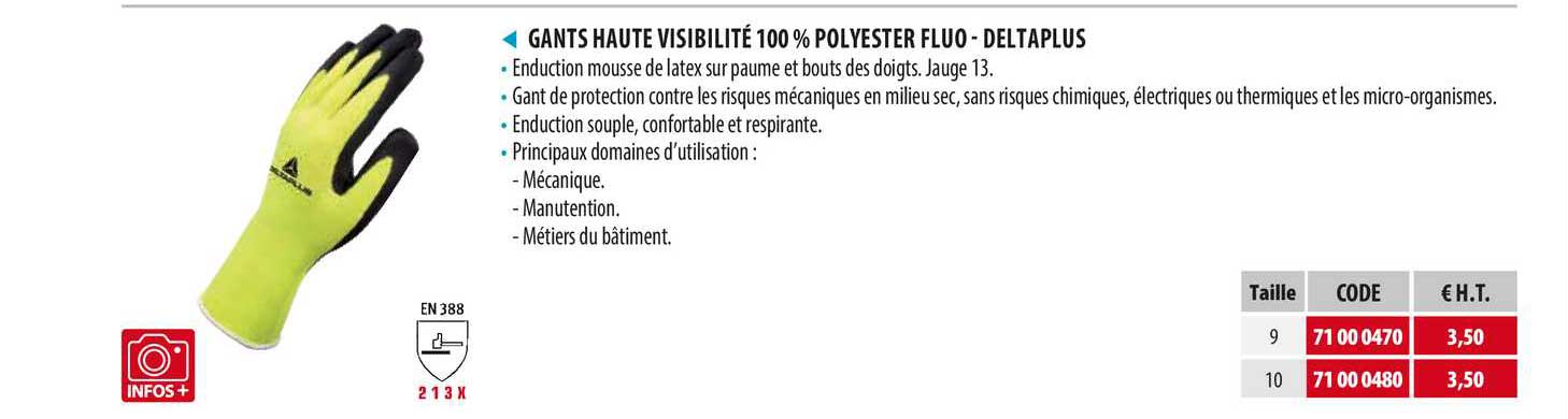 gants haute visibilité 100% polyester fluo - deltaplus