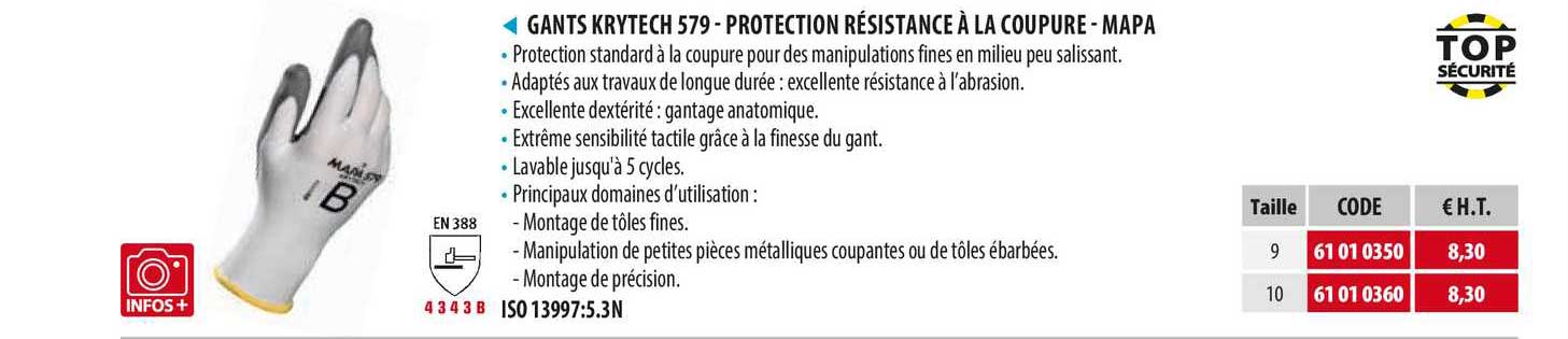 gants krytech 579 - protection résistance à la coupure - mapa