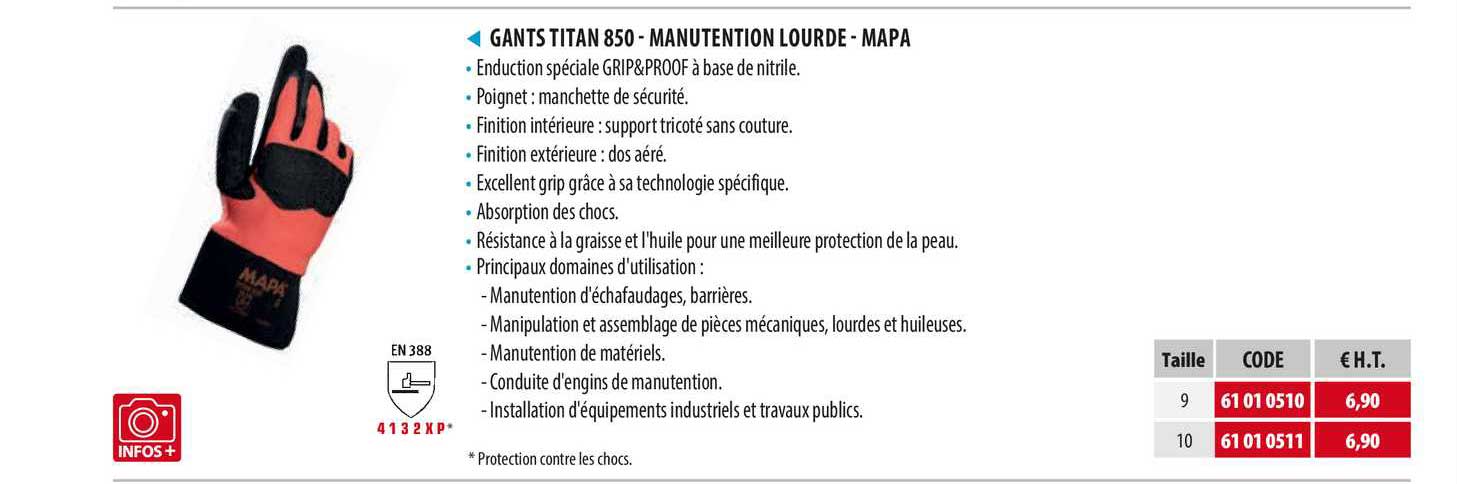 gants titan 850 - manutention lourde - mapa