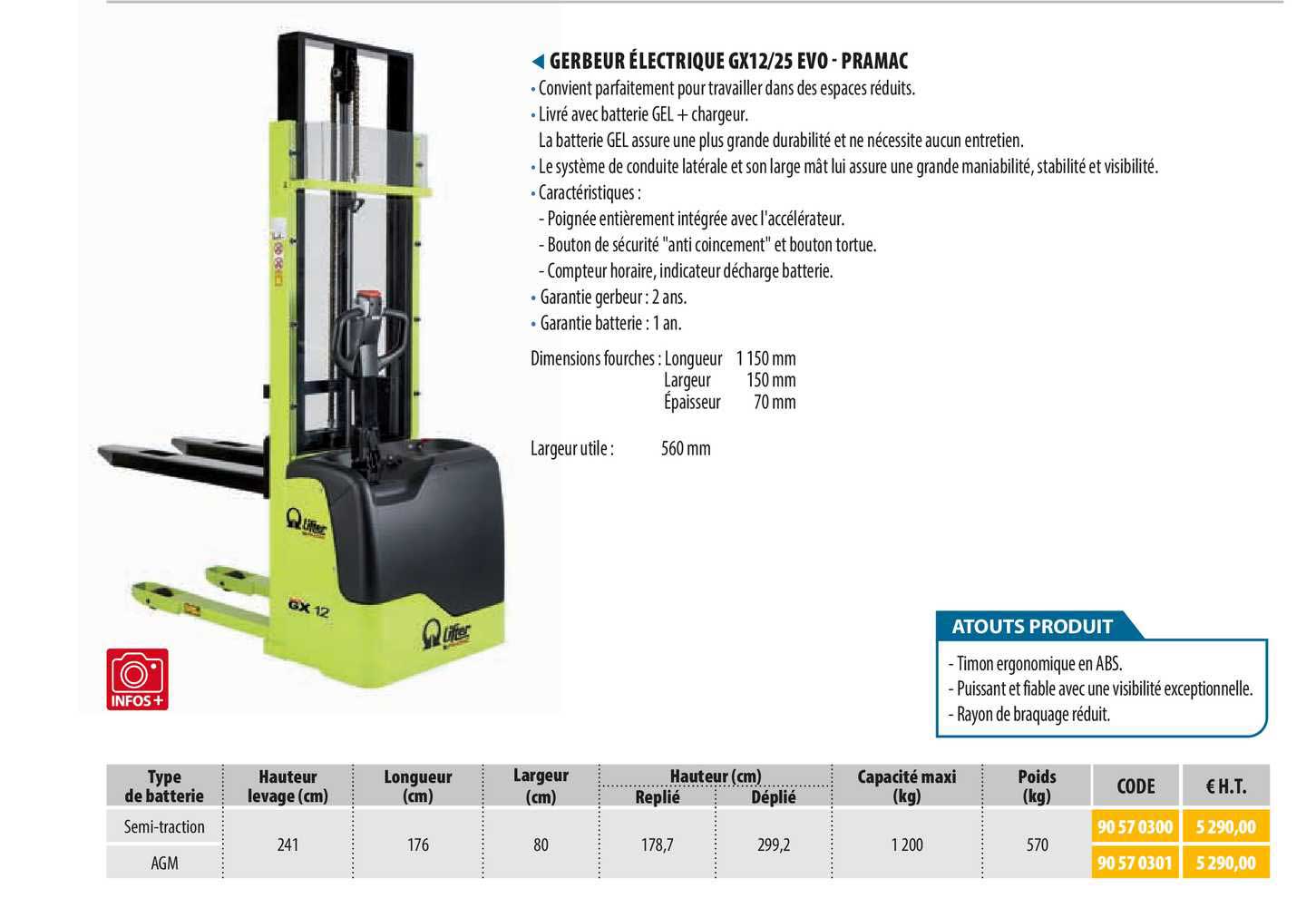 gerbeur électrique gx12-25 evo - pramac
