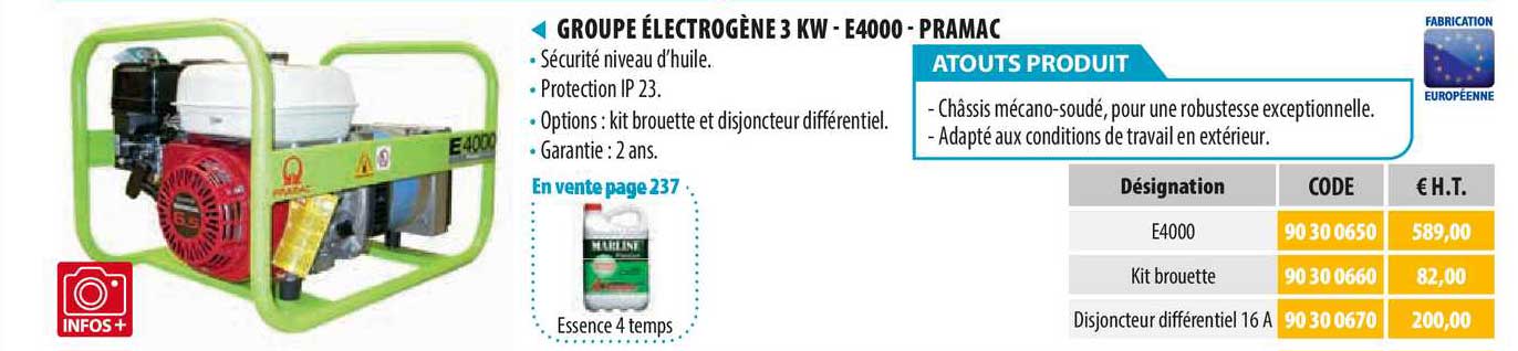 groupe électrogène 3 kw - e4000 - pramac