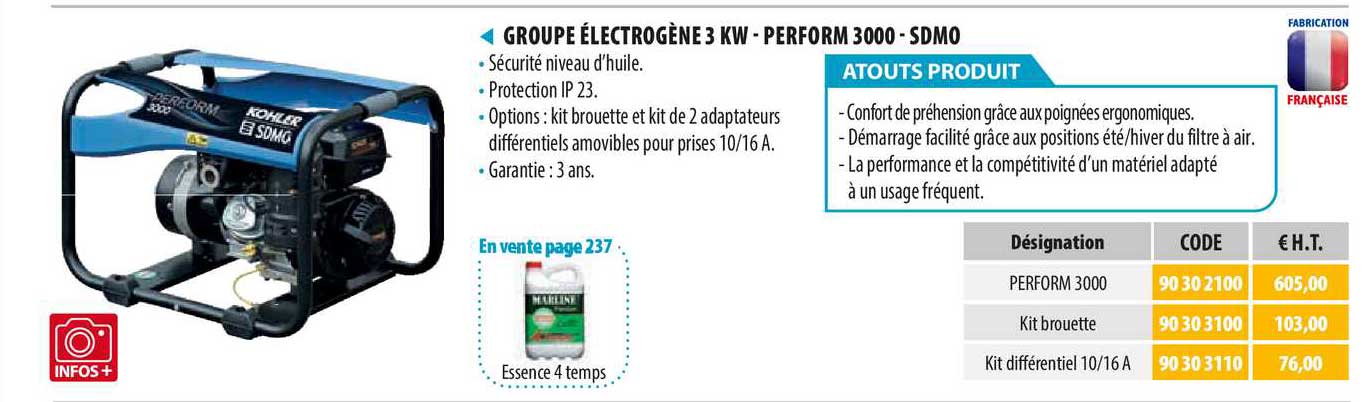 groupe électrogène 3 kw - perform 3000 - sdmo