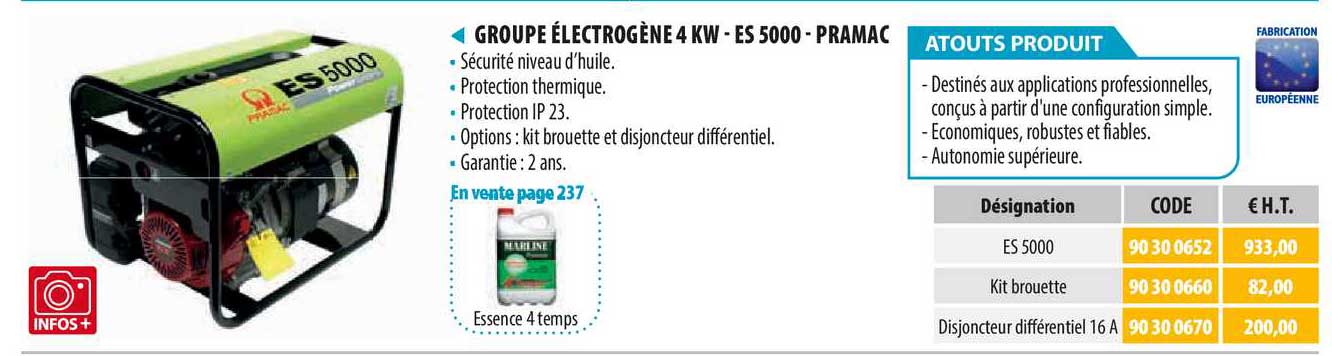 groupe électrogène 4 kw - es 5000  pramac