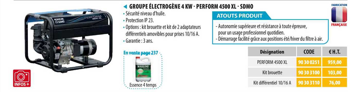 groupe électrogène 4 kw - perform 4500 xl - sdmo