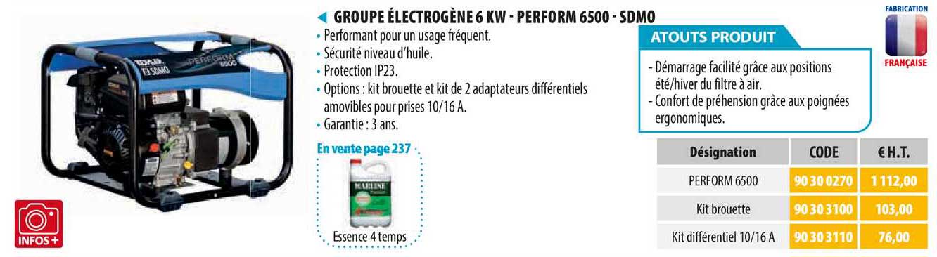 groupe électrogène 6 kw - perform 6500  sdmo