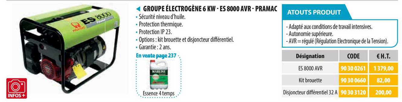 groupe électrogène 6 kw -es 8000 avr - pramac