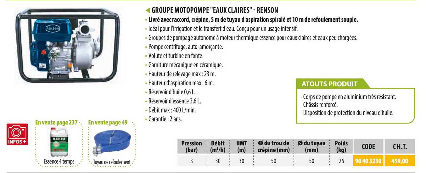 groupe motopompe "eaux claires" - renson
