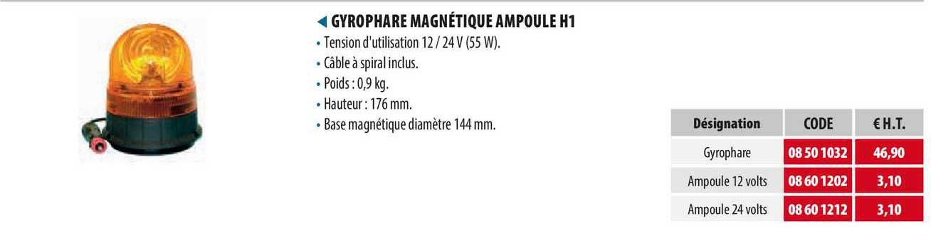 gyrophare magnétique ampoule h1