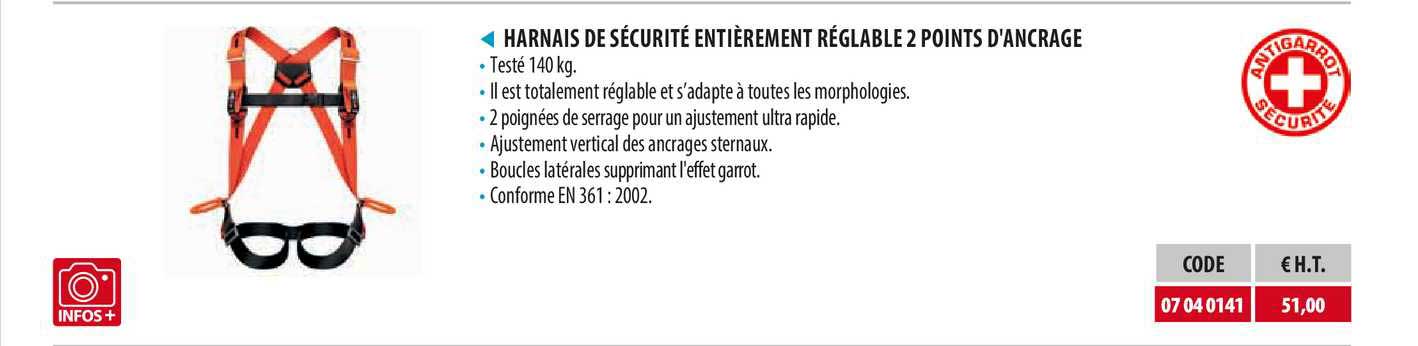 harnais de sécurité entièrement réglable 2 points d'ancrage