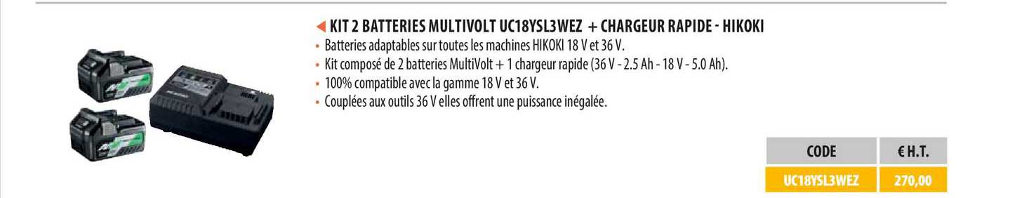 kit 2 batteries multivolt uc18ysl3wez + chargeur rapide - hikoki