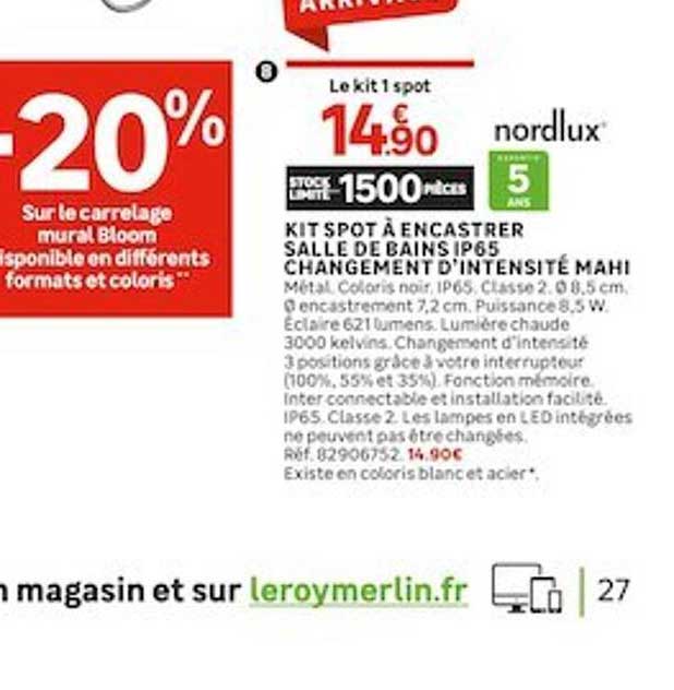 kit spot à encastrer salle de bains ip65 changement d'intensité mahi