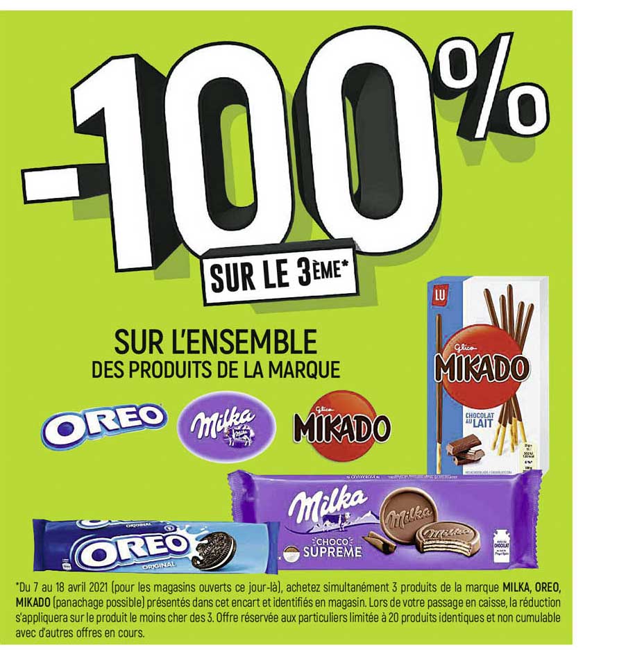 l'ensemble des produits de la marque oreo, milka, mikado
