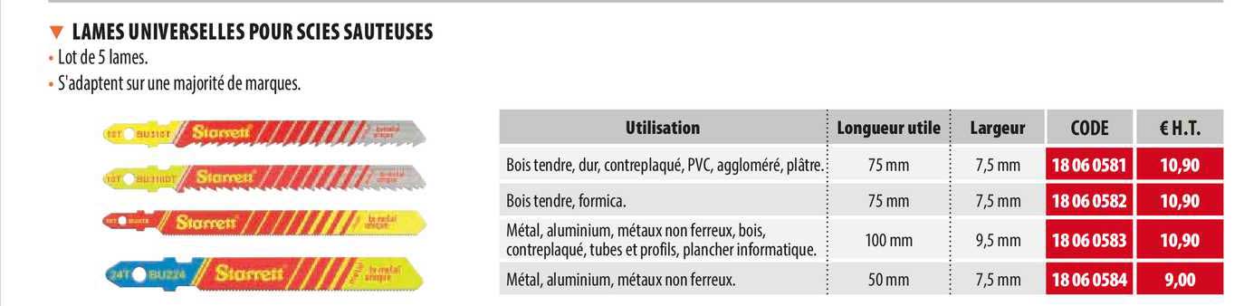 lames universelles pour scies sauteuses
