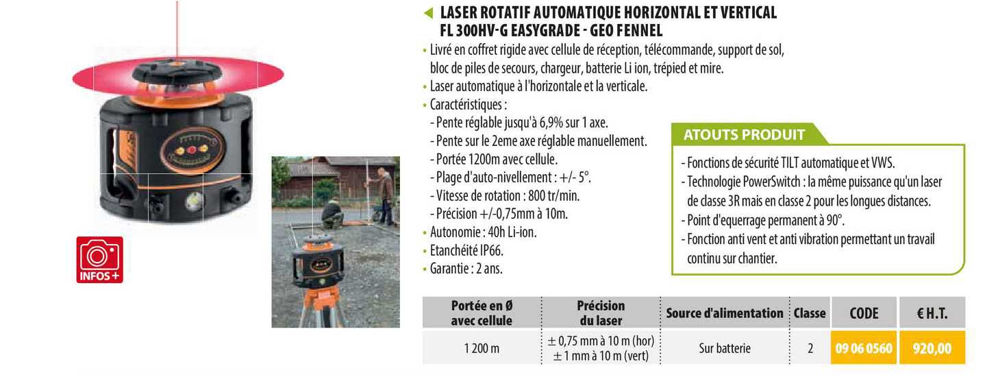 laser rotatif automatique horizontal et vertical fl 300hv-g easygrade - geo fennel