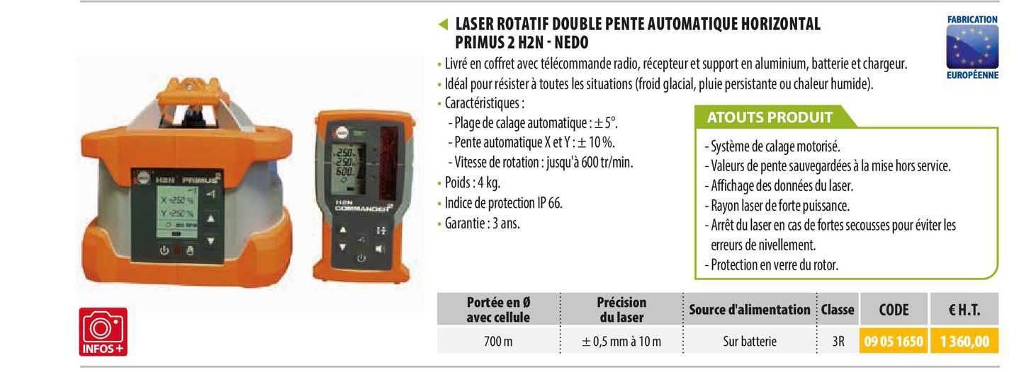 laser rotatif double pente automatique horizontal primus 2 h2n - nedo